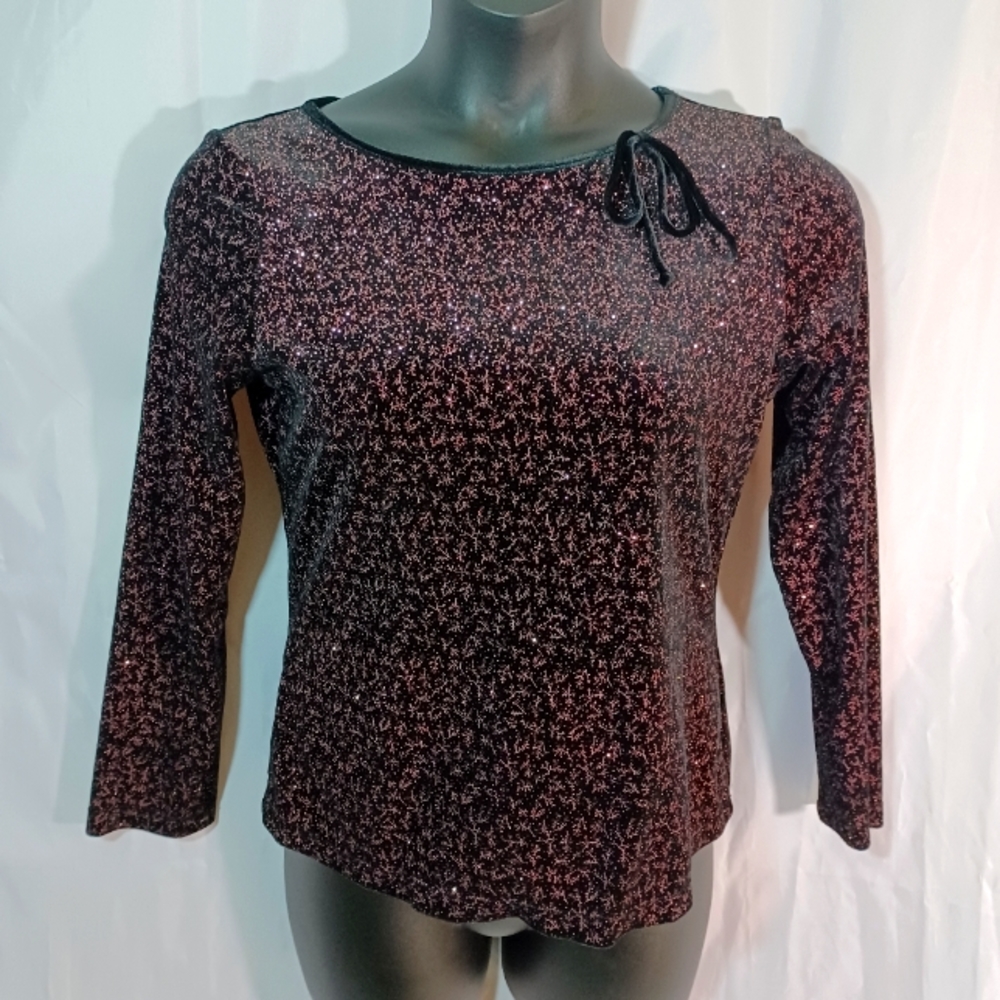 NOTATIONS, Pull-Over Glittering Top, Wine & Black Size: M